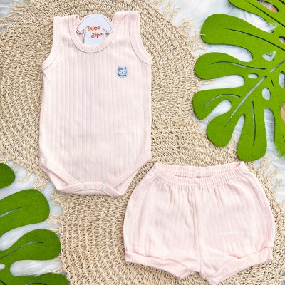 Conj. Body Regata e Short Canelado - Salmão